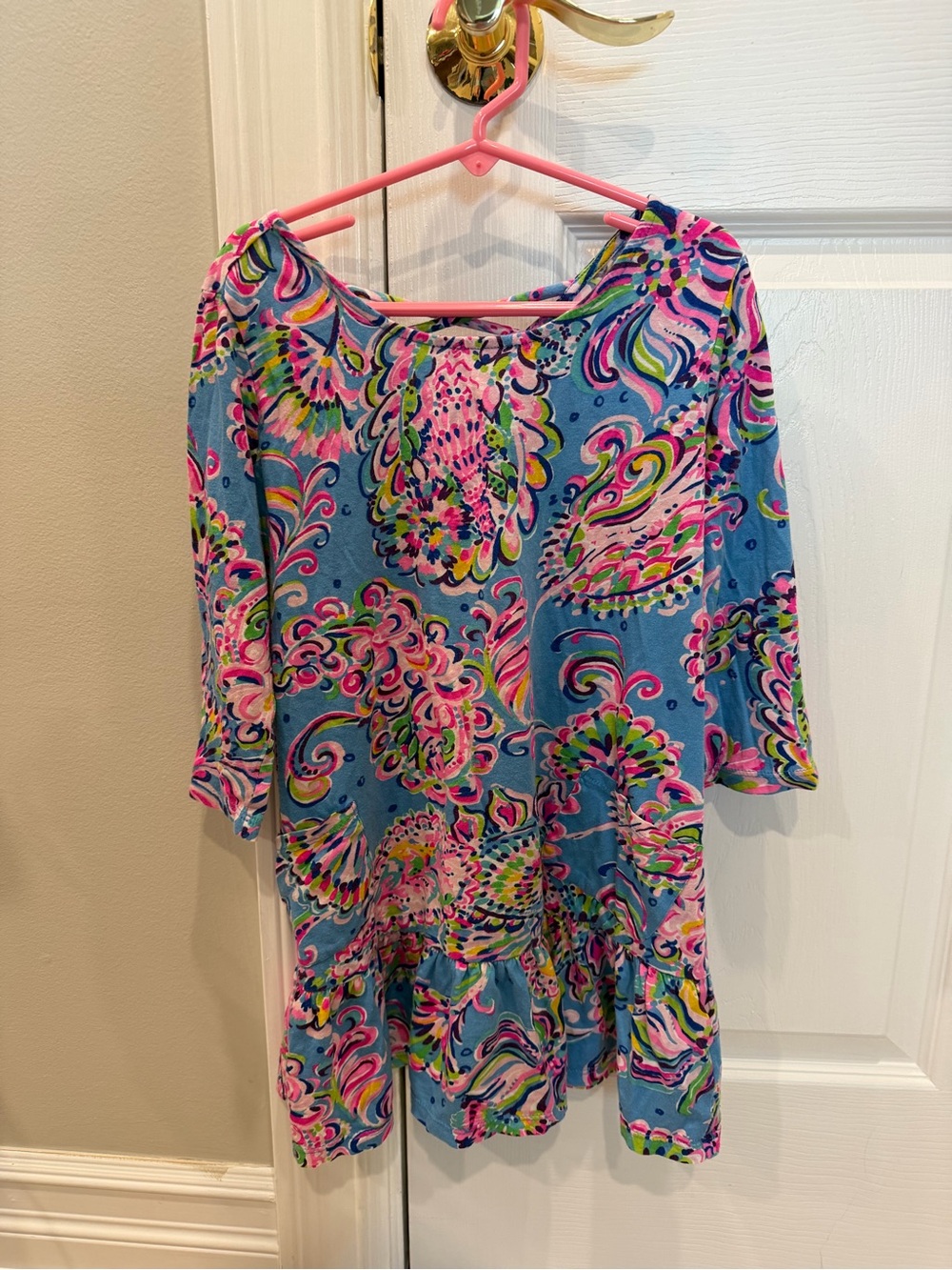 Lilly Pulitzer Girls Blue Dress with Pink, Green & Yellow Paisley Print